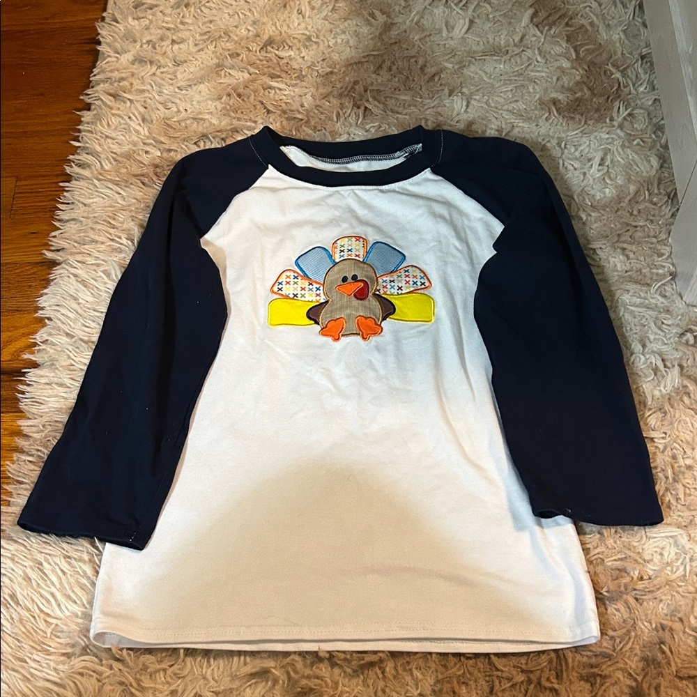 Boys Turkey Applique Raglan Shirt - Navy and White